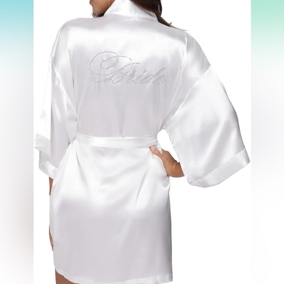 White Satin BRIDE Robe Crystal Bride Robe Wedding Robe size Medium Bridal Photos - Picture 3 of 7